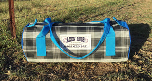 Mesh overnight bag with canvas ends - Storm with blue canvas & handles - Axen Rugs horse rugs & Accessories